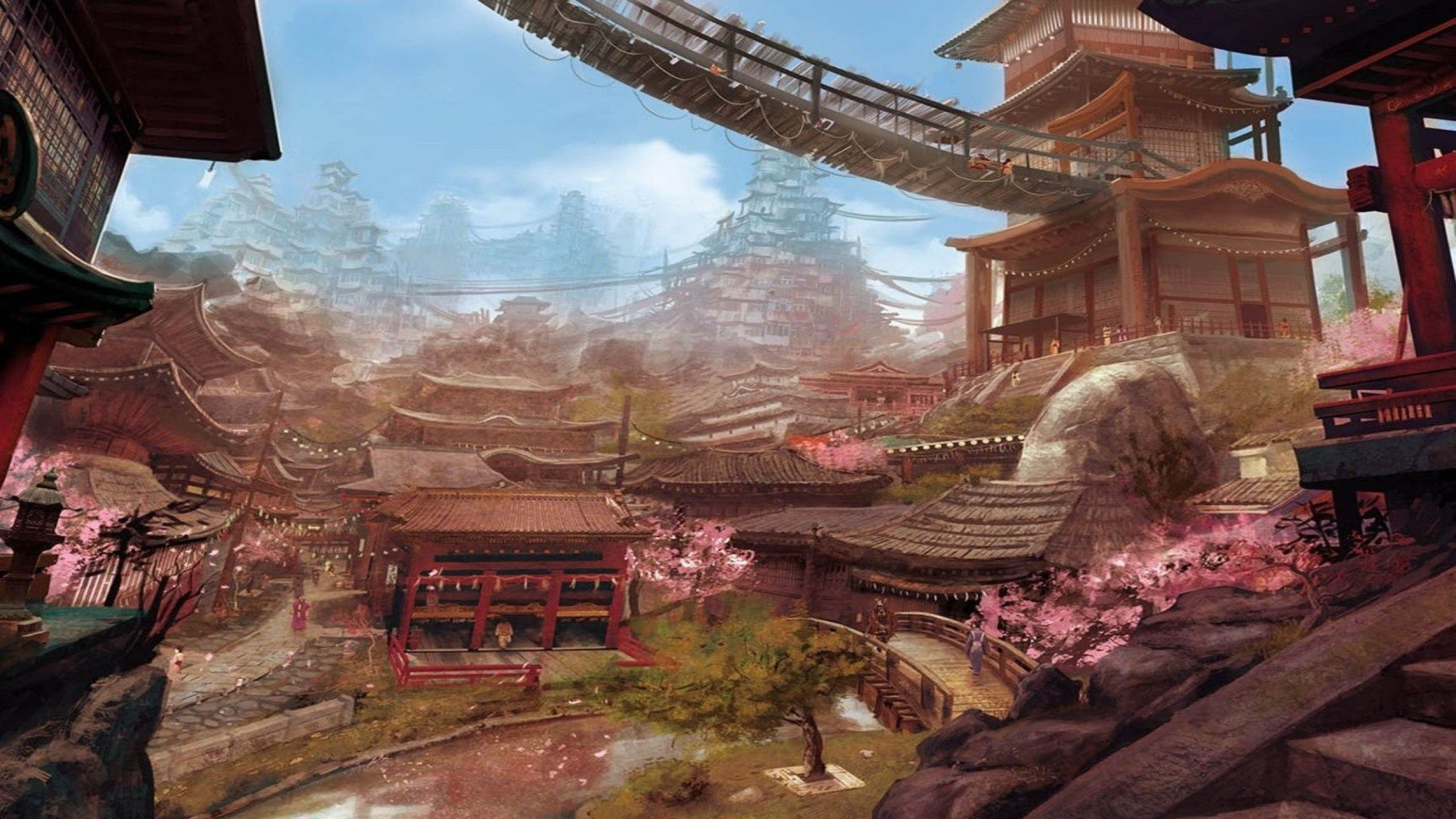 Обои Япония, японская архитектура, компьютерная игра, игры, мир в разрешении 2560x1440