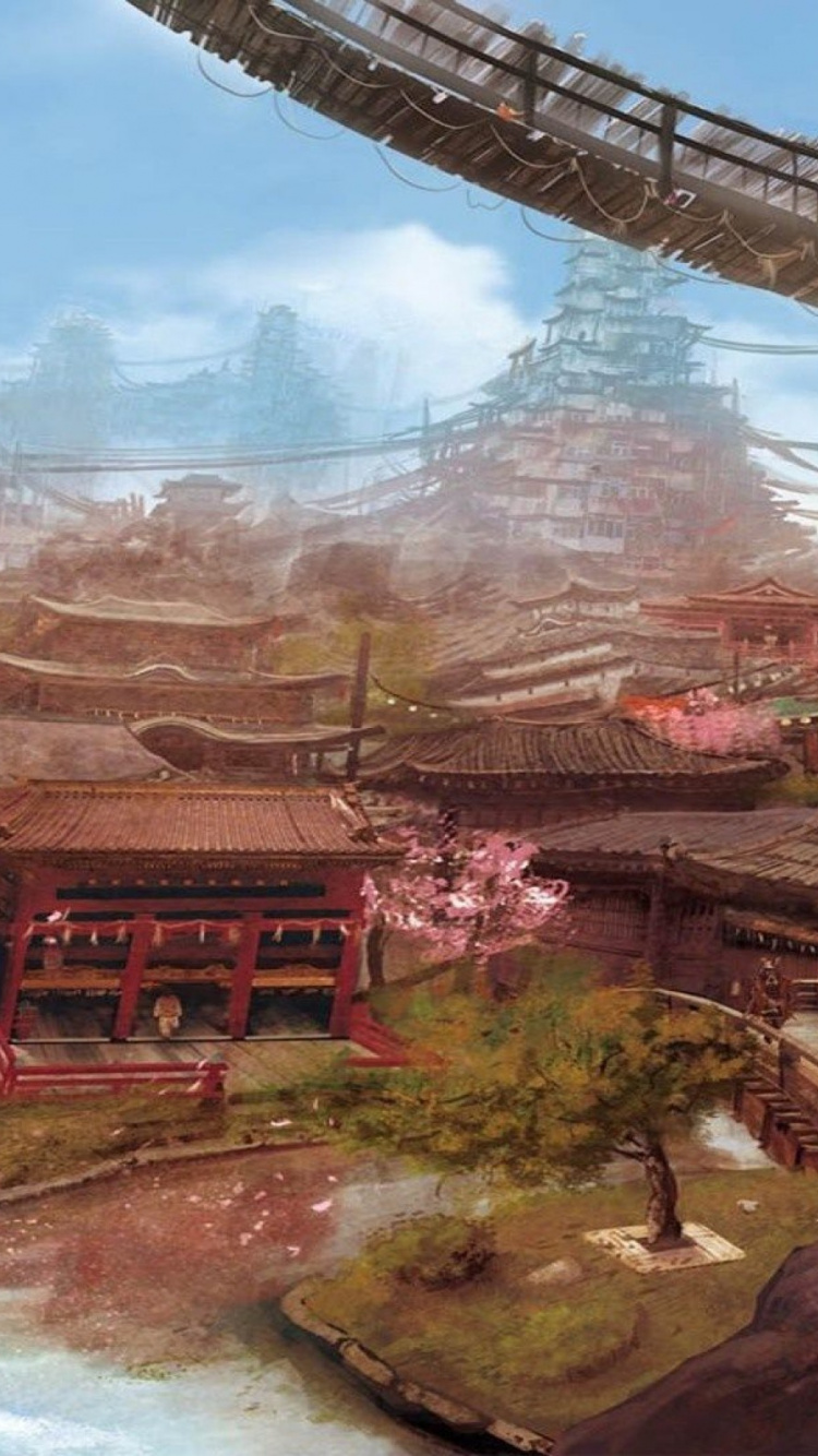 Обои Япония, японская архитектура, компьютерная игра, игры, мир в разрешении 750x1334