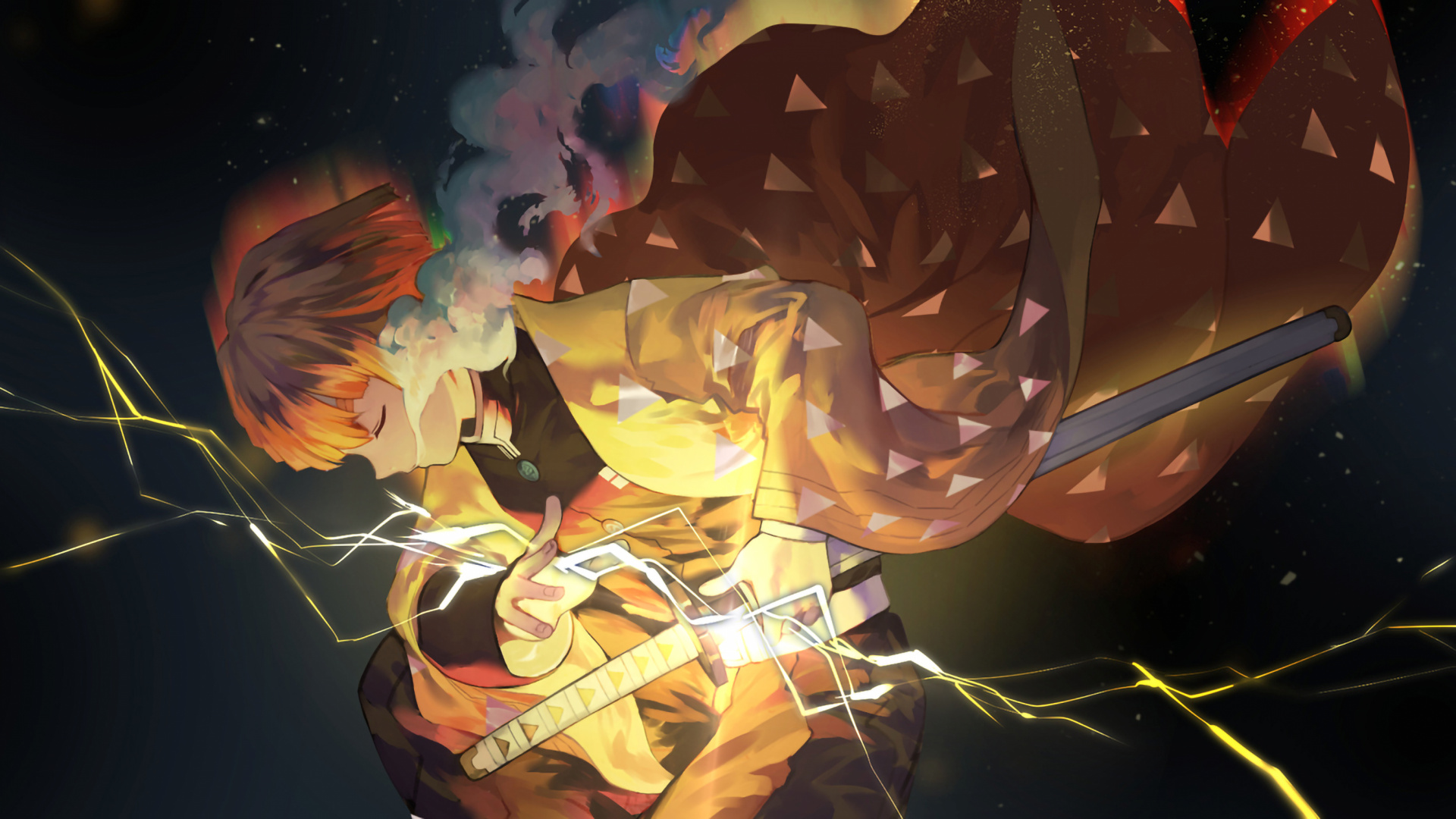 Обои зеницу агацума, Танджиро Камадо, убийца демонов kimetsu no yaiba, растение, арт в разрешении 1920x1080