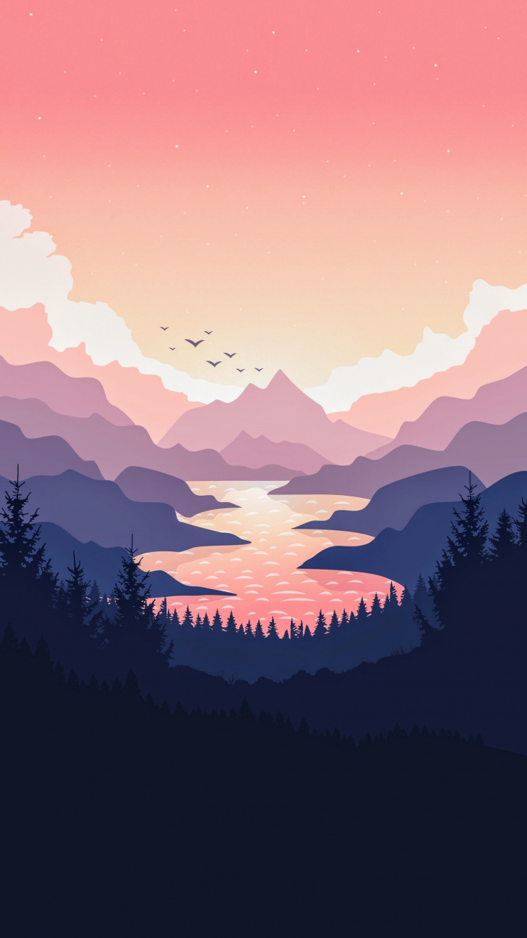 Обои смартфон, атмосфера, гора, послесвечение, облако в разрешении 750x1334
