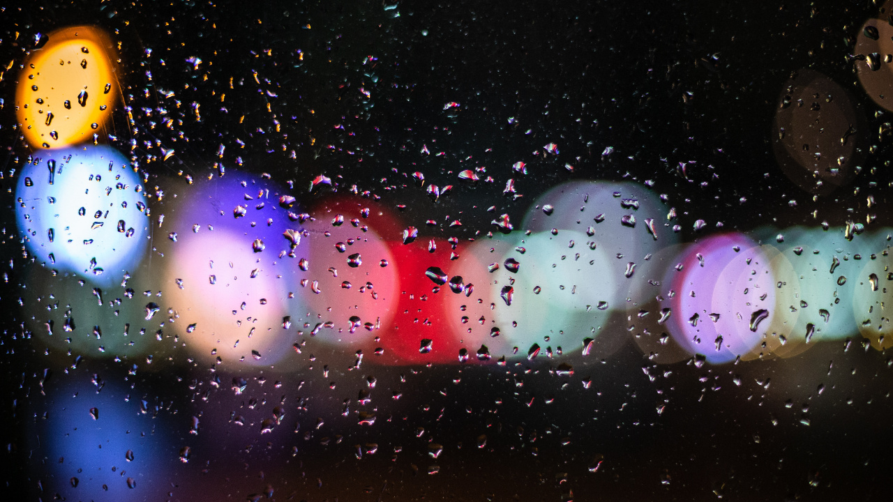 Обои сияние, боке, свет, вода, дождь в разрешении 1280x720