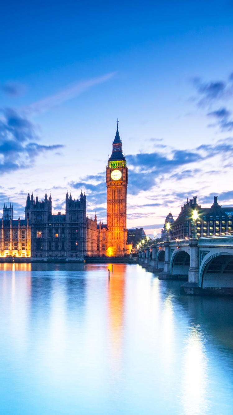 Обои здание парламента, вестминстерский дворец, Биг Бен, ориентир, отражение в разрешении 750x1334