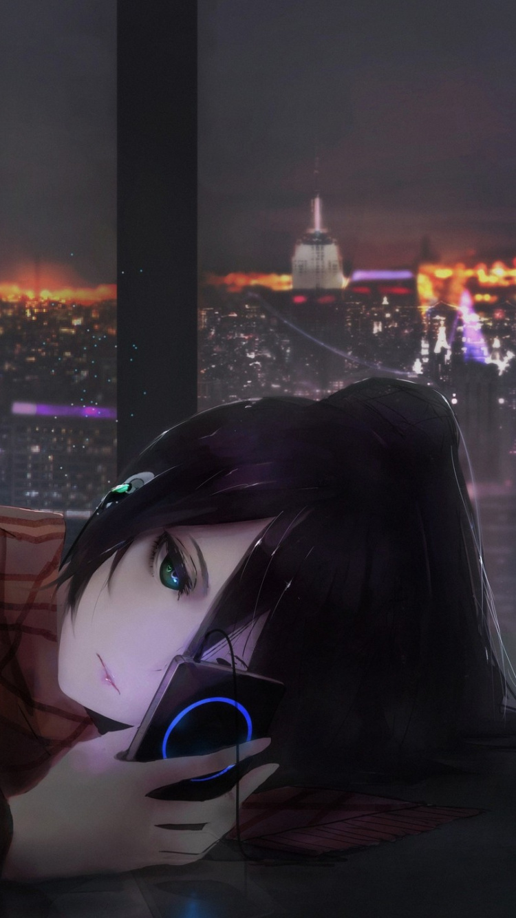 Обои аниме, ночь, темнота, рисование, арт в разрешении 750x1334