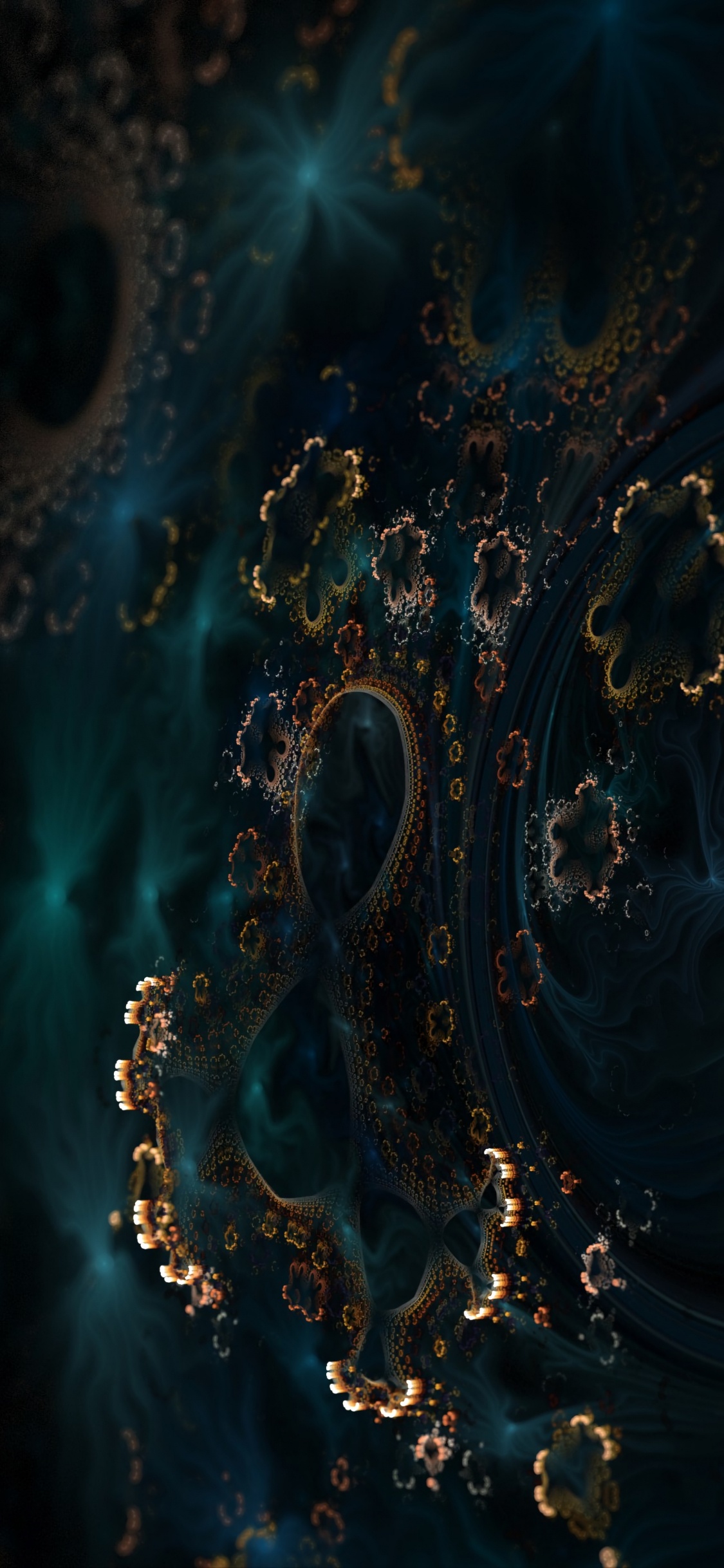 Обои фрактальное искусство, фрактал, арт, синий, бирюза в разрешении 1125x2436