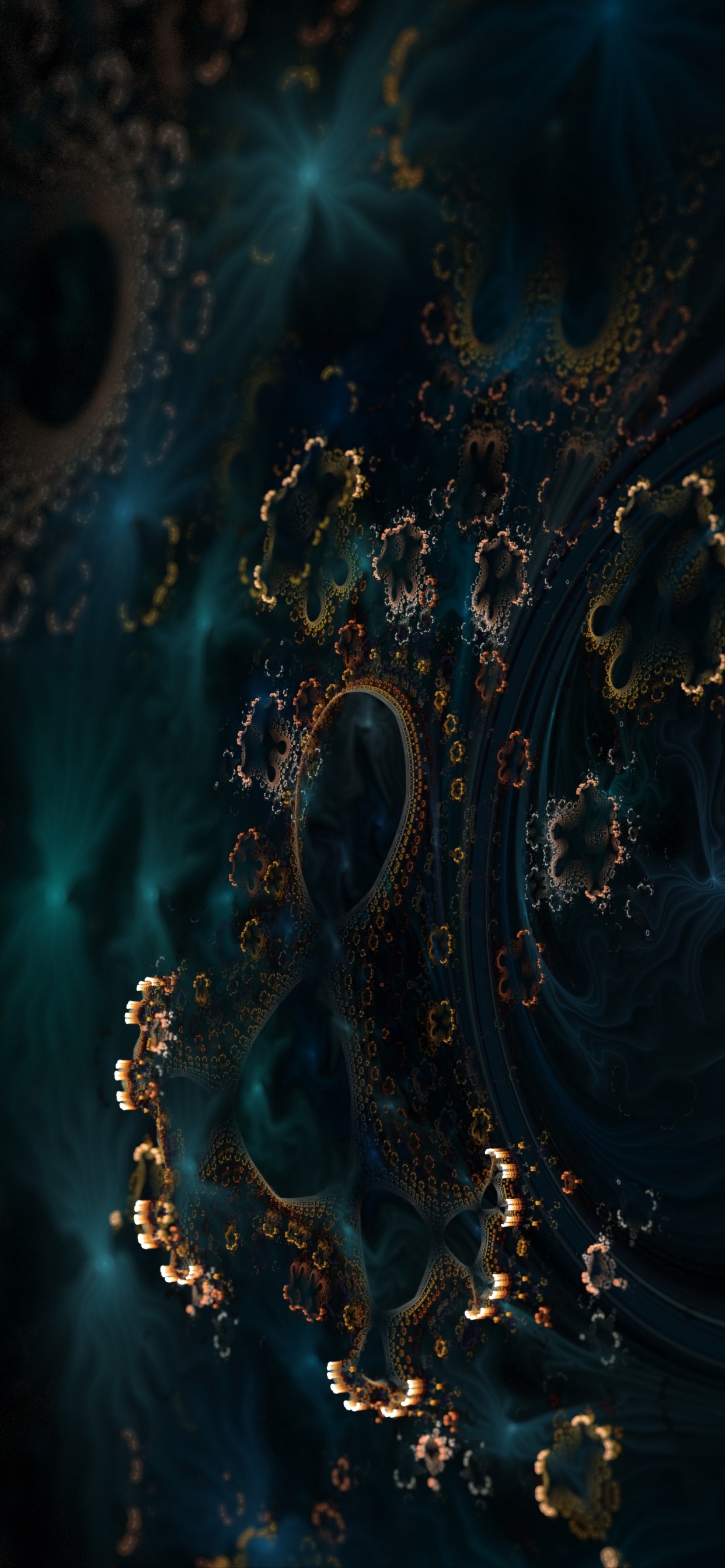 Обои фрактальное искусство, фрактал, арт, синий, бирюза в разрешении 1242x2688