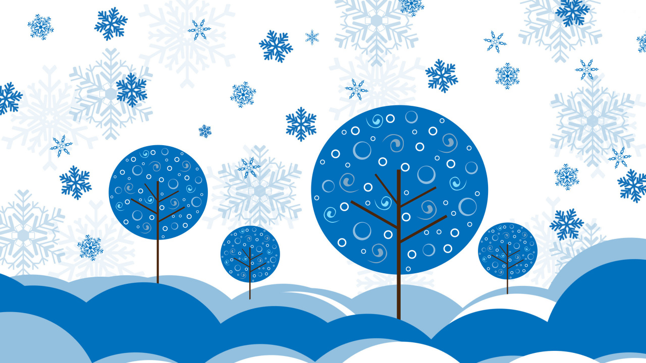 Обои зимний цифровой, цифровое искусство, синий, узор, картинка в разрешении 1280x720