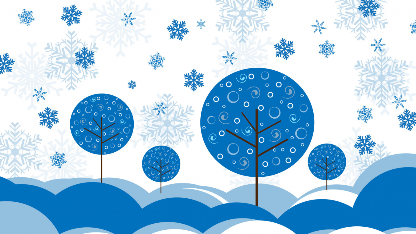 Обои зимний цифровой, цифровое искусство, синий, узор, картинка в разрешении 1366x768