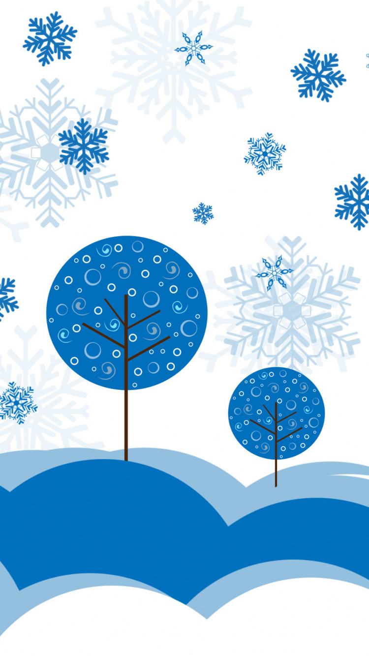 Обои зимний цифровой, цифровое искусство, синий, узор, картинка в разрешении 750x1334