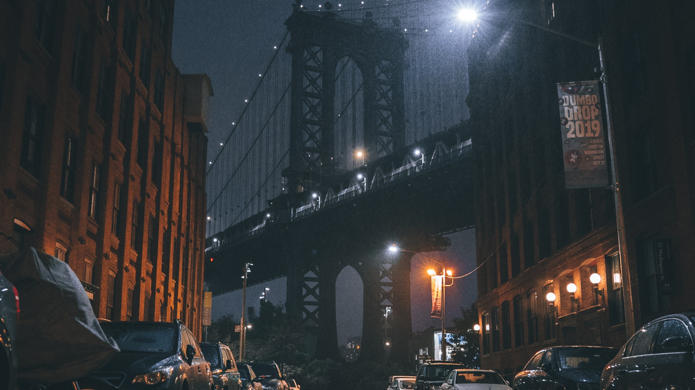 Обои Бруклинский Мост Парк, манхэттенский мост, Бруклинский мост, мост, здание в разрешении 1366x768