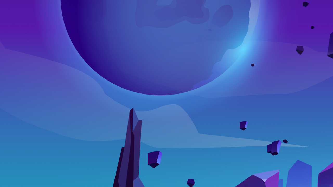 Обои иллюстрация, планета, векторная графика, мультфильм, внеземная жизнь в разрешении 1280x720