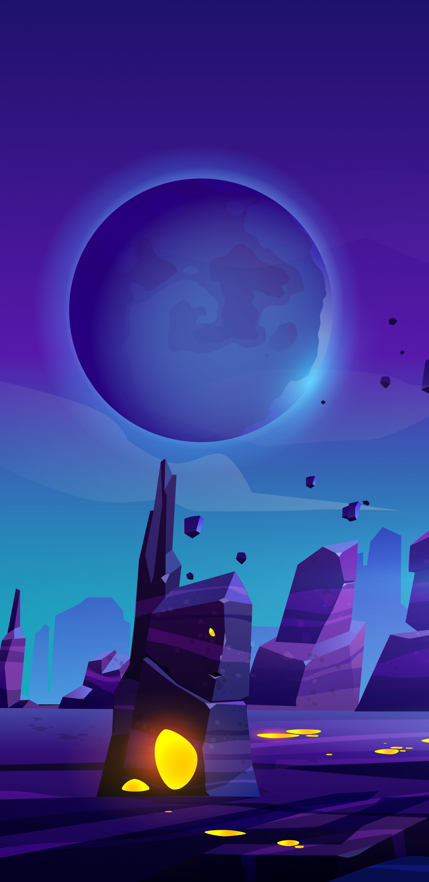 Обои иллюстрация, планета, векторная графика, мультфильм, внеземная жизнь в разрешении 1440x2960