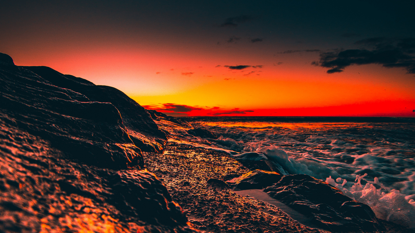 Обои закат, восход солнца, горизонт, послесвечение, природа в разрешении 1366x768