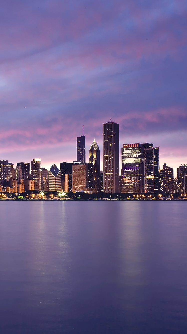 Обои Чикаго, город, городской пейзаж, линия горизонта, метрополия в разрешении 750x1334
