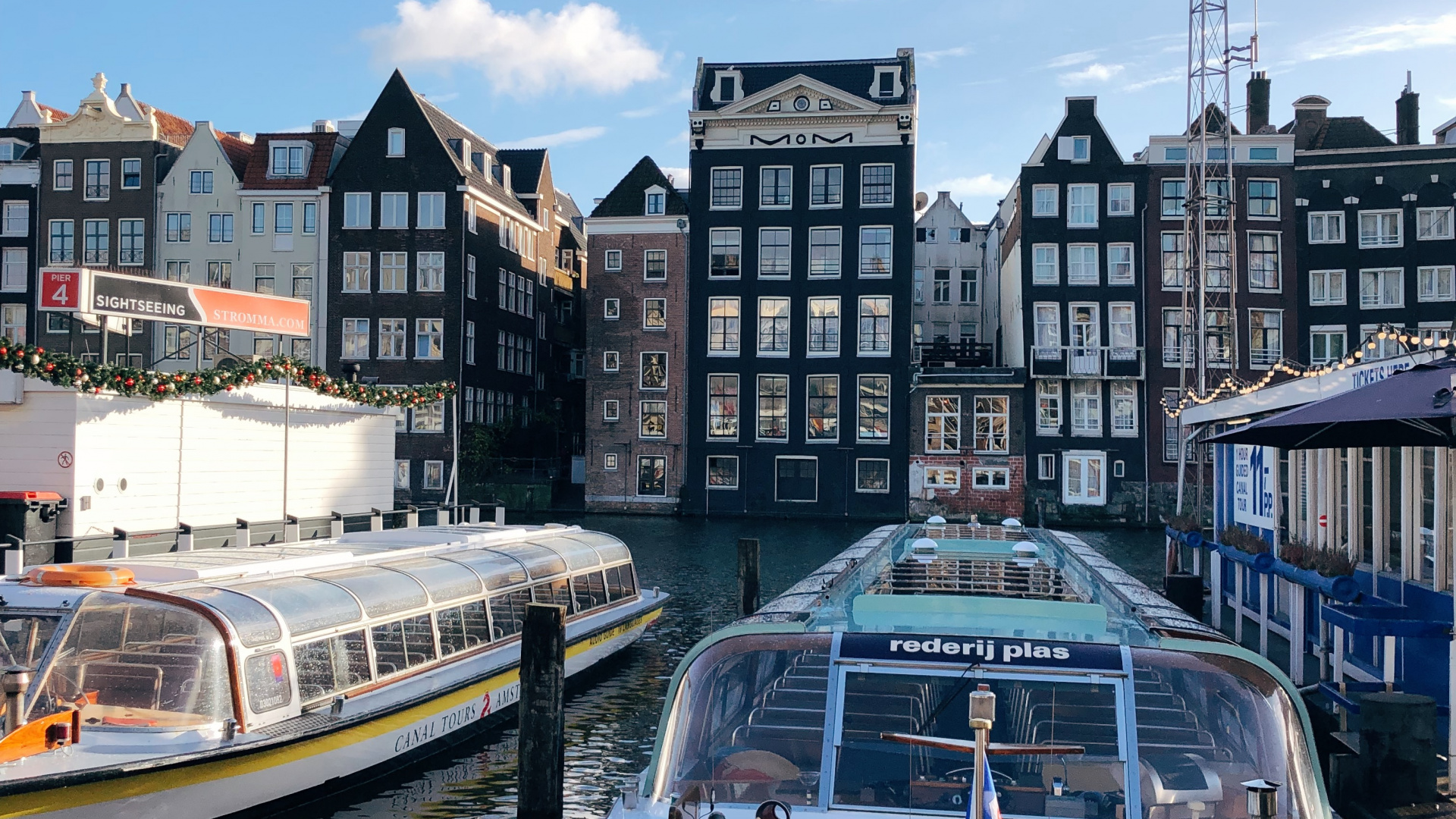 Обои Амстердам, вода, водоем, водный путь, судно в разрешении 1920x1080