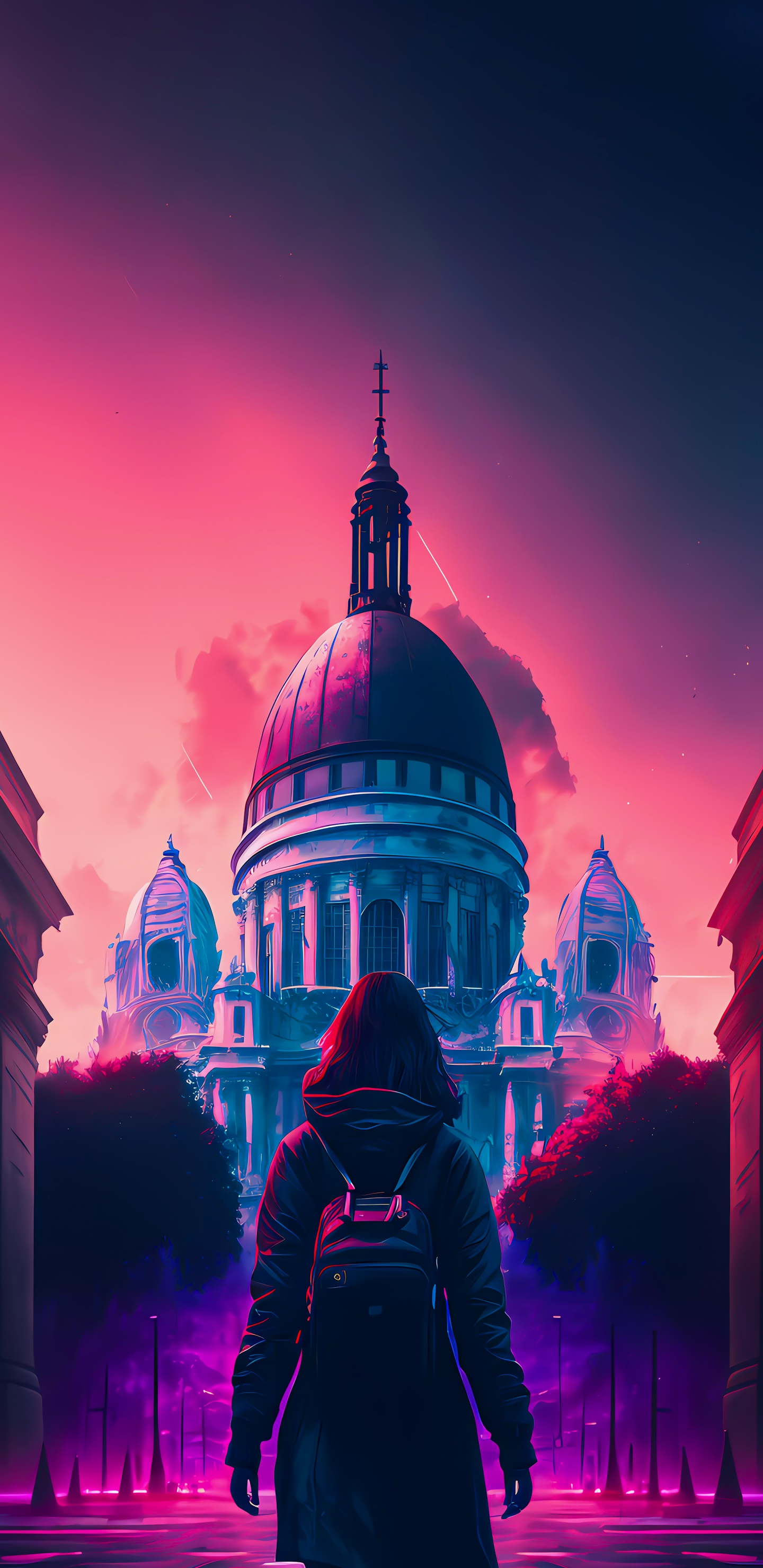 Обои искусственный интеллект, смартфон, мир, облако, пурпур в разрешении 1440x2960