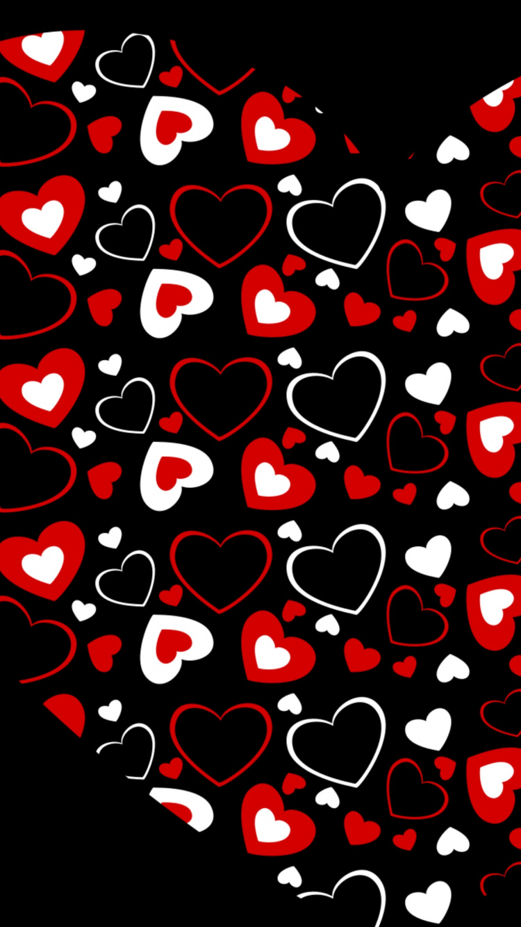 Обои сердце, красный цвет, любовь, узор, дизайн в разрешении 750x1334