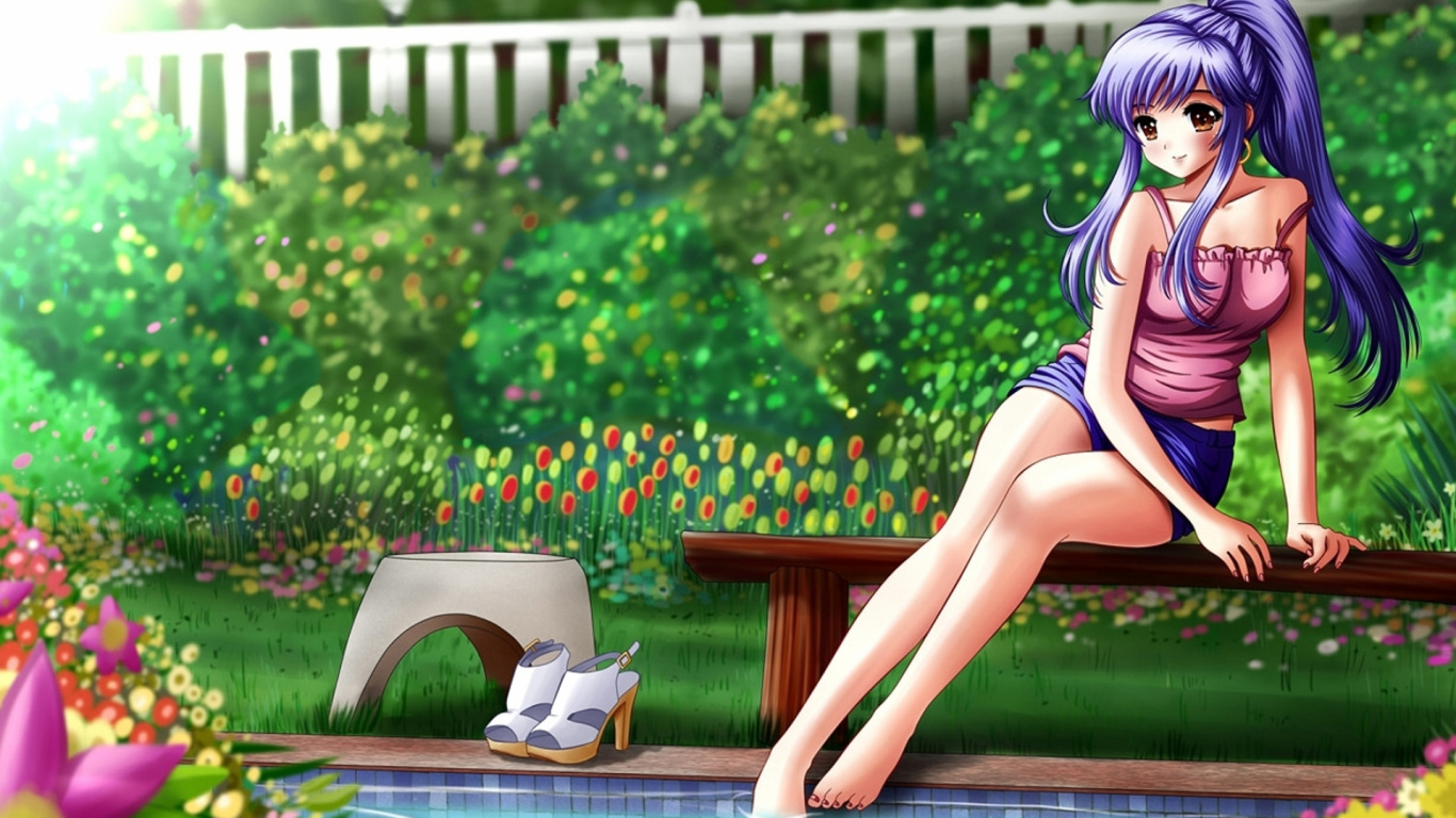 Обои Манга, зеленый, лето, megurine лука, девушка в разрешении 1366x768