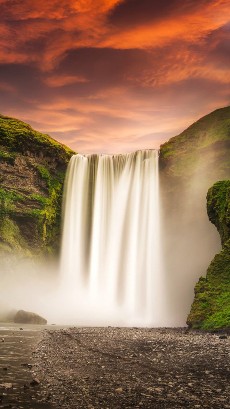 Обои Skgafoss, селйяландсфосс, водопад, природа, водоем в разрешении 750x1334