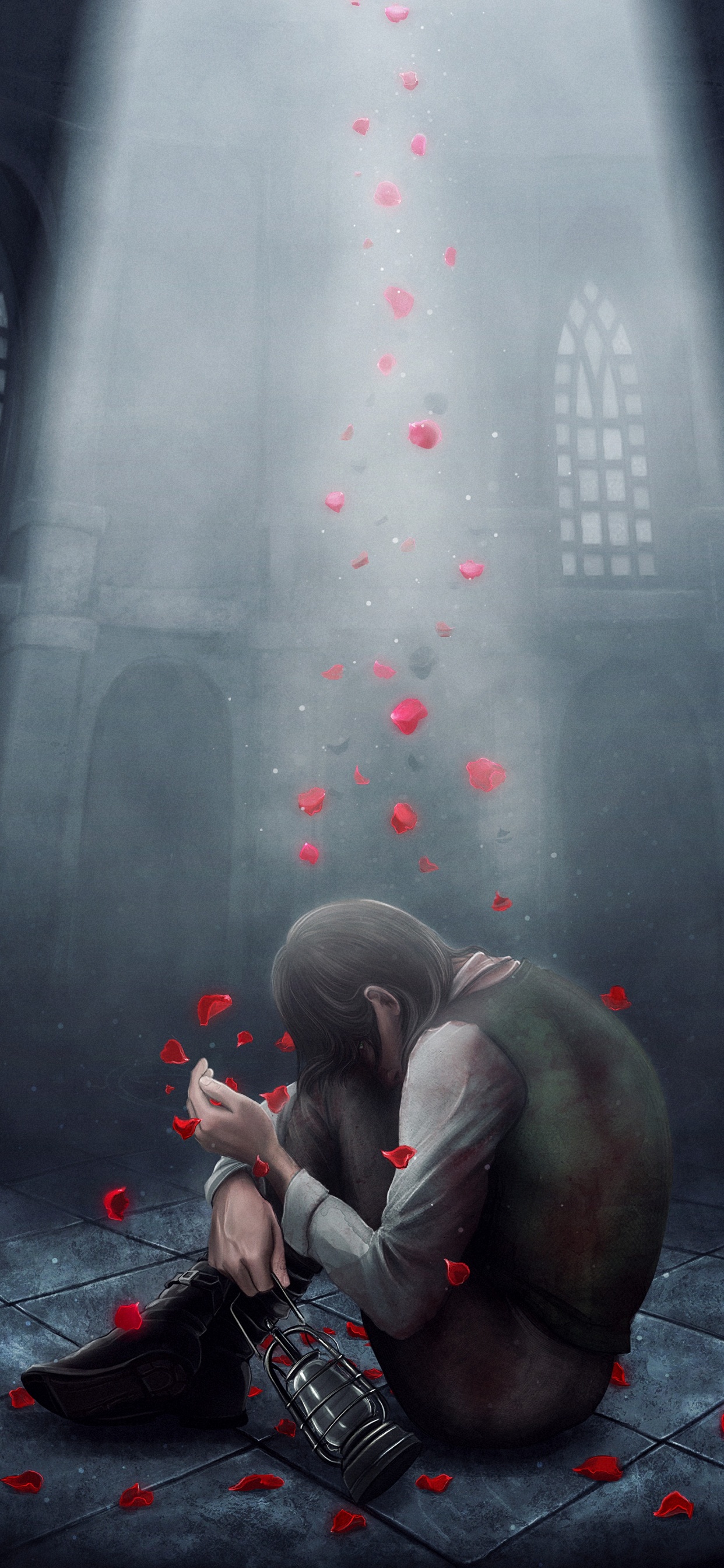 Обои арт, красный цвет, темнота, атмосфера, Цифровой композитинг в разрешении 1242x2688