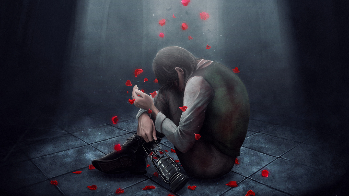 Обои арт, красный цвет, темнота, атмосфера, Цифровой композитинг в разрешении 1366x768