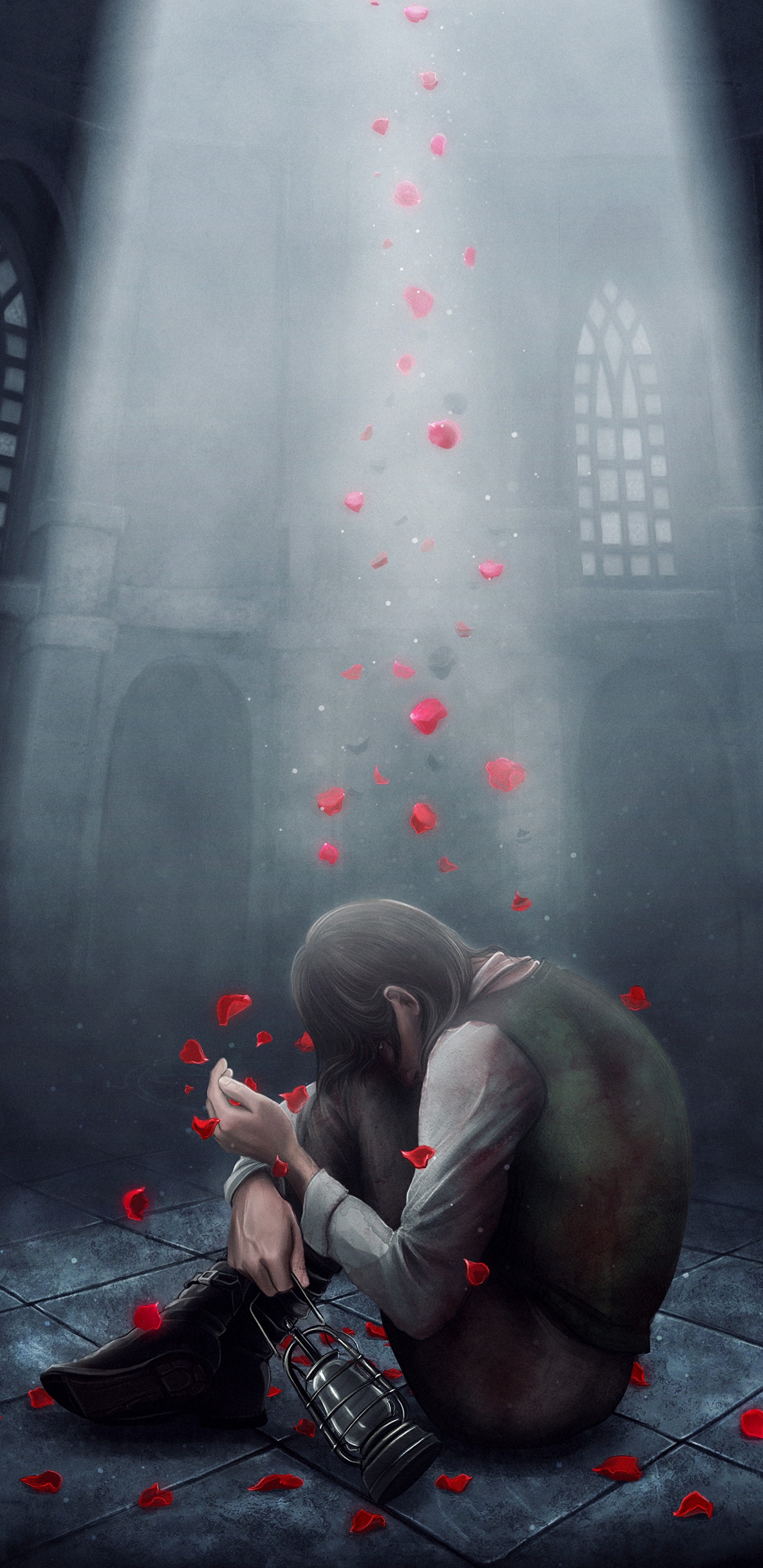 Обои арт, красный цвет, темнота, атмосфера, Цифровой композитинг в разрешении 1440x2960