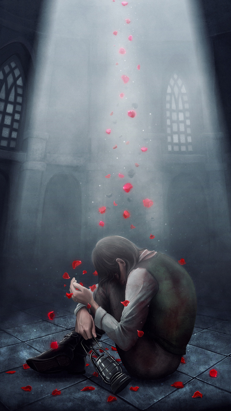 Обои арт, красный цвет, темнота, атмосфера, Цифровой композитинг в разрешении 750x1334