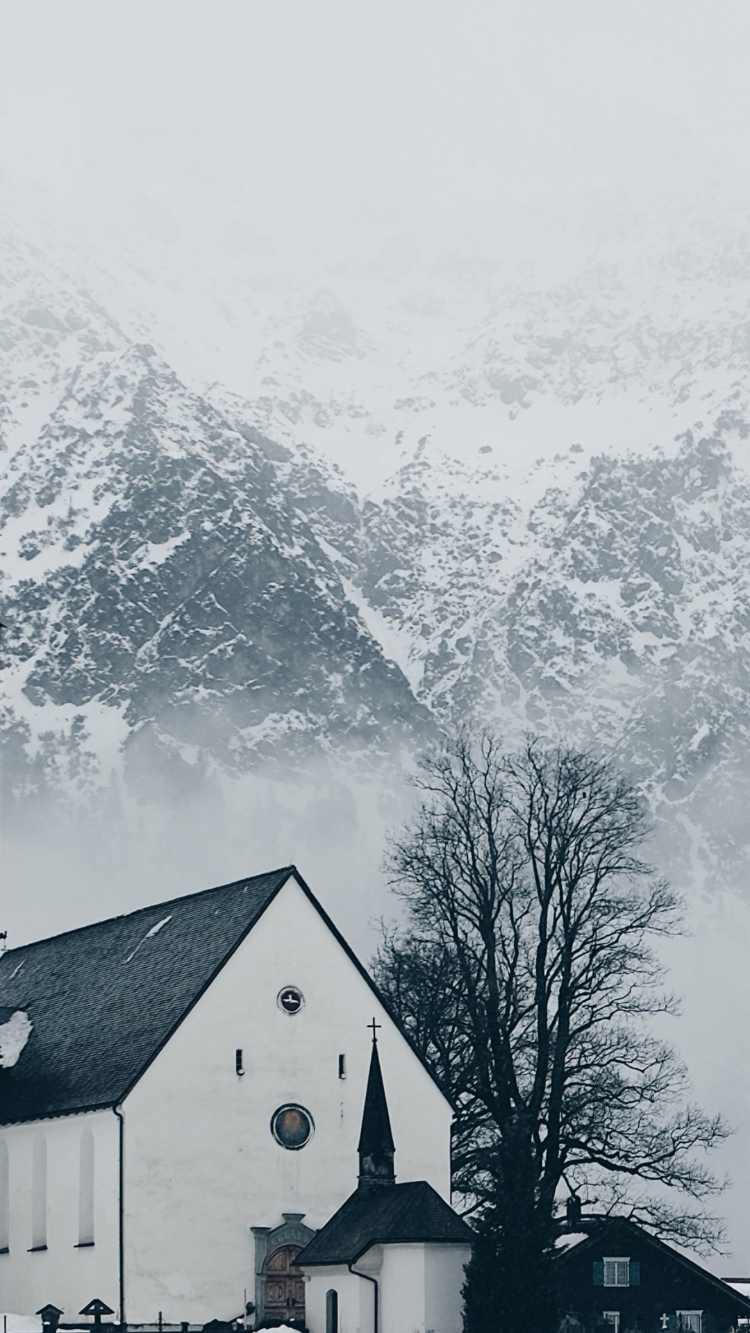 Обои растение, гора, здание, дерево, склон в разрешении 1080x1920