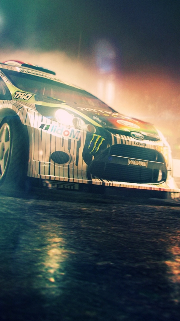 Обои грязь 3, авто, видеоигра, ночь, дым в разрешении 720x1280