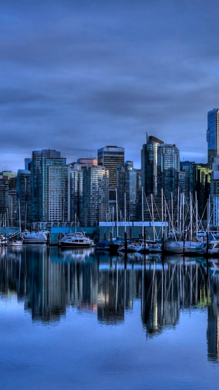 Обои Ванкувер, городской пейзаж, город, линия горизонта, отражение в разрешении 750x1334