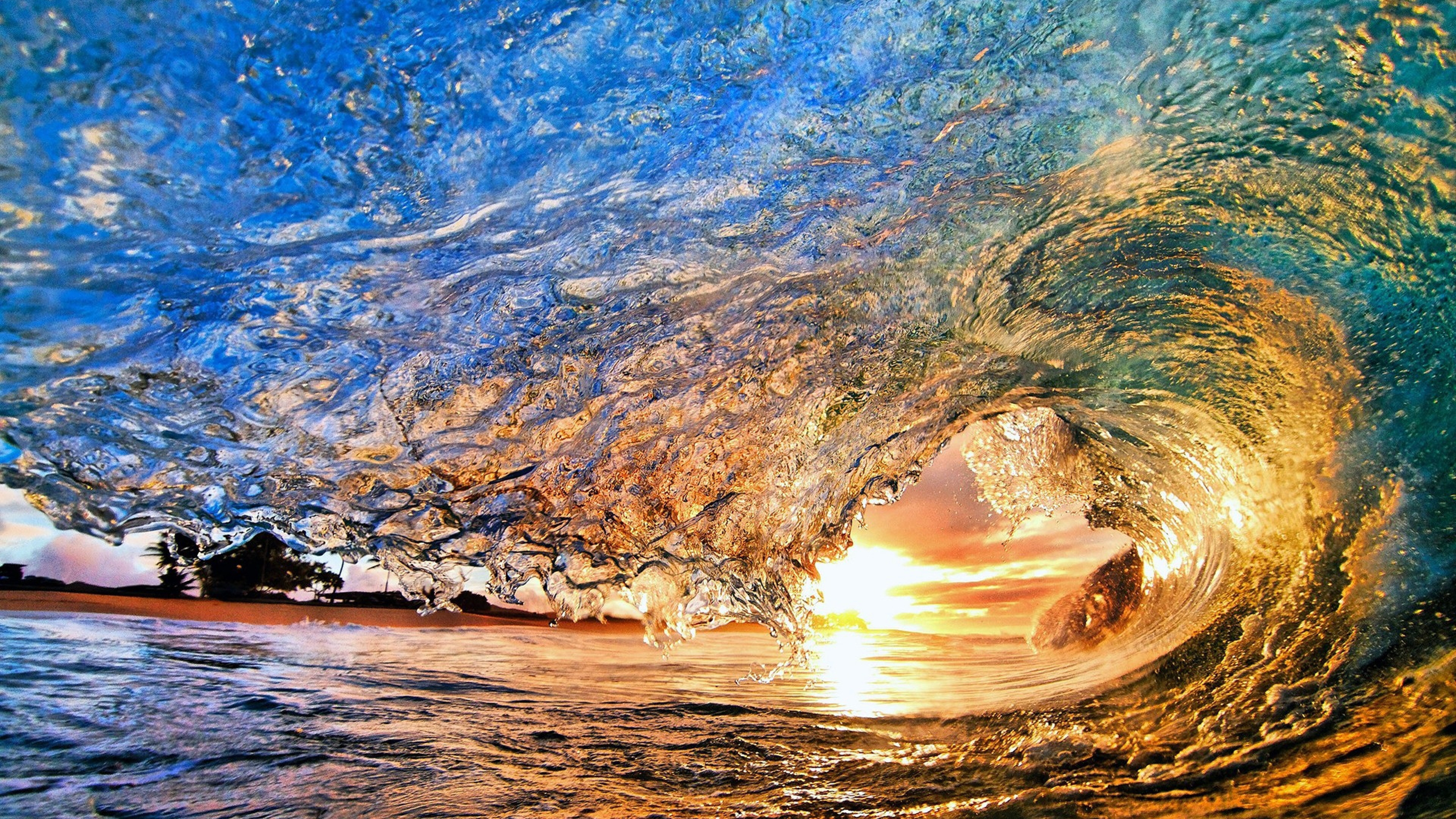 Обои закат, ветровая волна, пляж, море, волна в разрешении 3840x2160