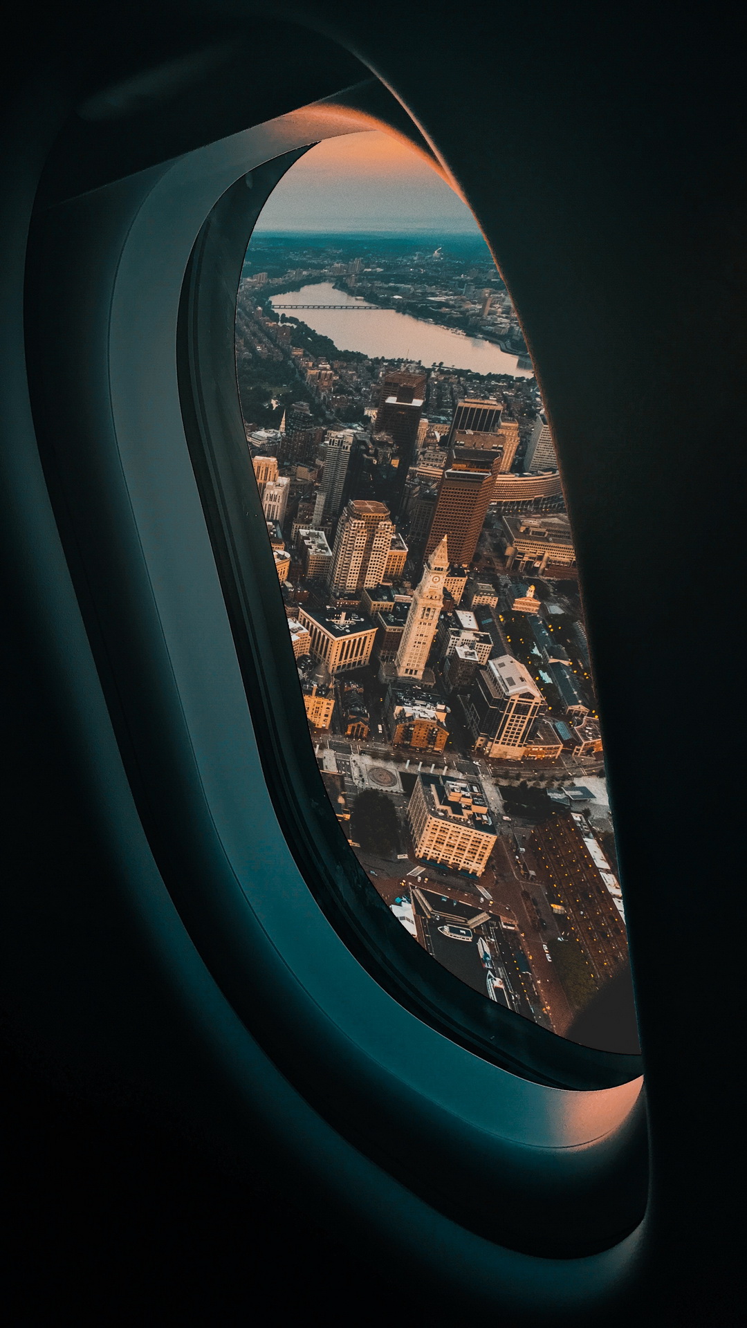 Обои самолет, арт, окно, автомобильное освещение, воздушное путешествие в разрешении 1080x1920