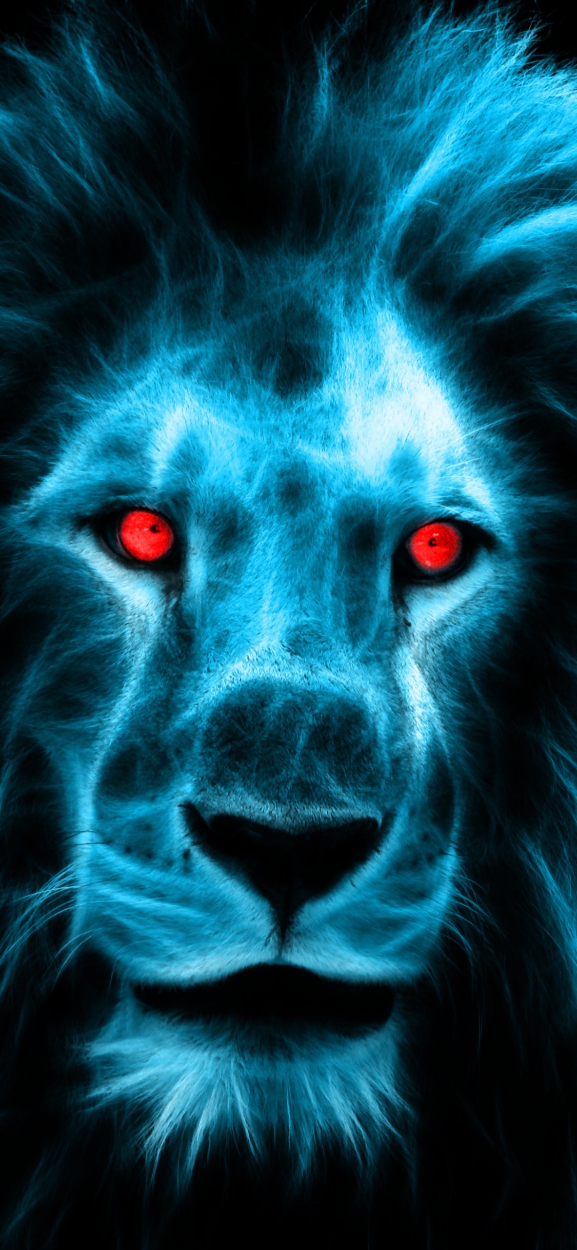 Обои Лев, постер, большая кошка, синий, морда в разрешении 1125x2436