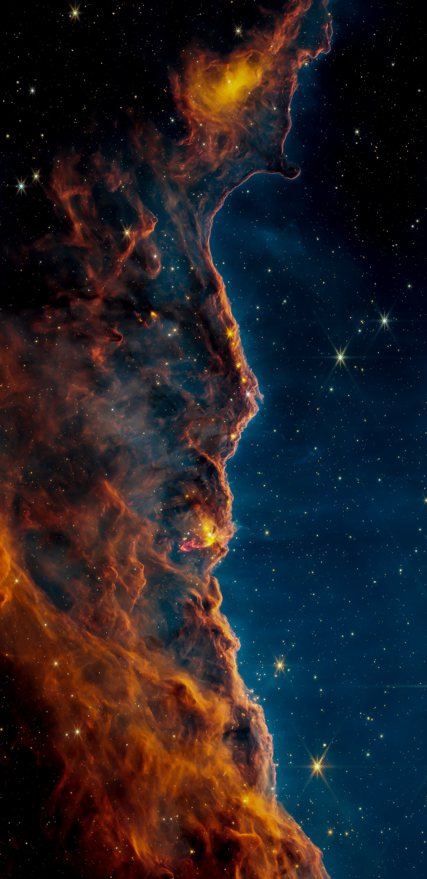 Обои туманность, туманность киля, космос, звезда, Космический Телескоп Джеймса Вебба в разрешении 1440x2960