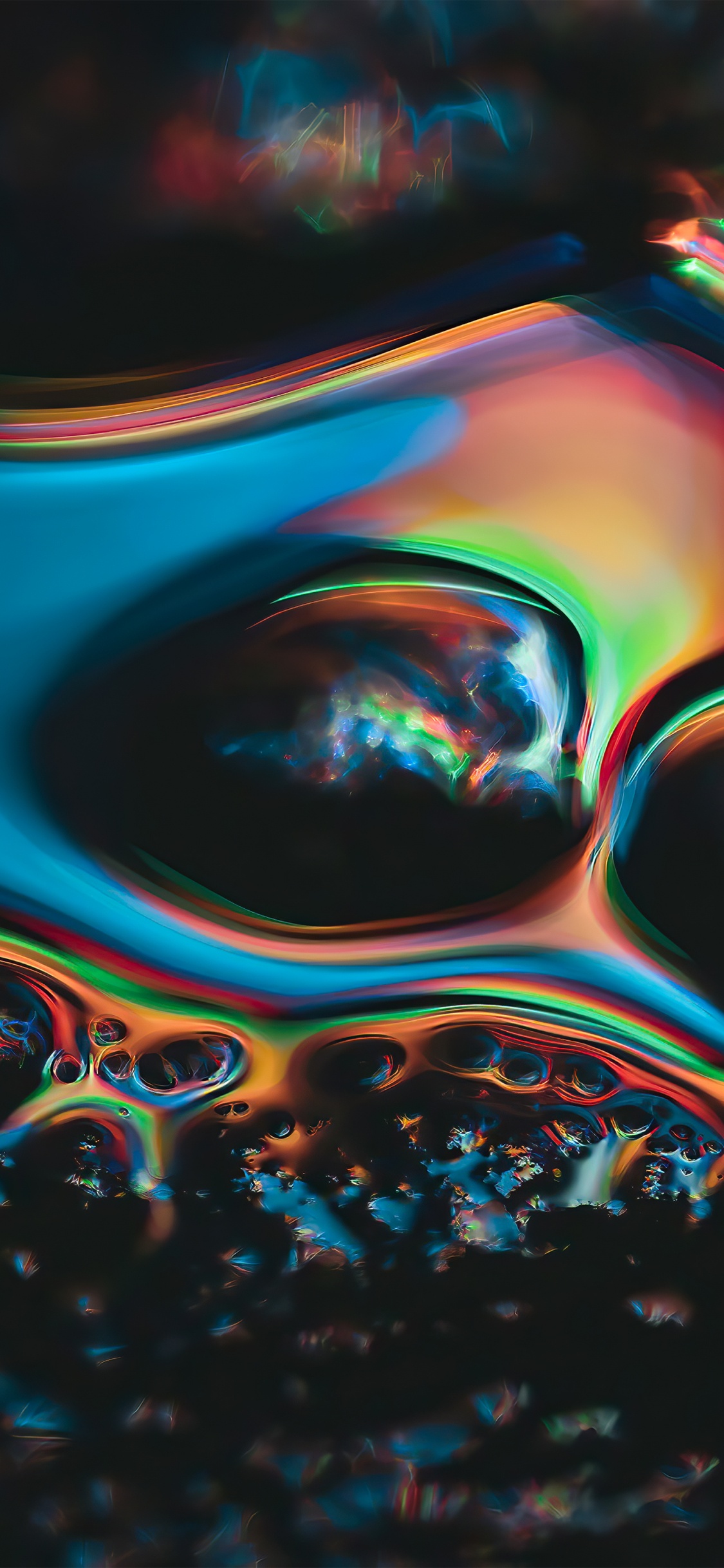 Обои вода, красочность, жидкий, свет, черный в разрешении 1125x2436