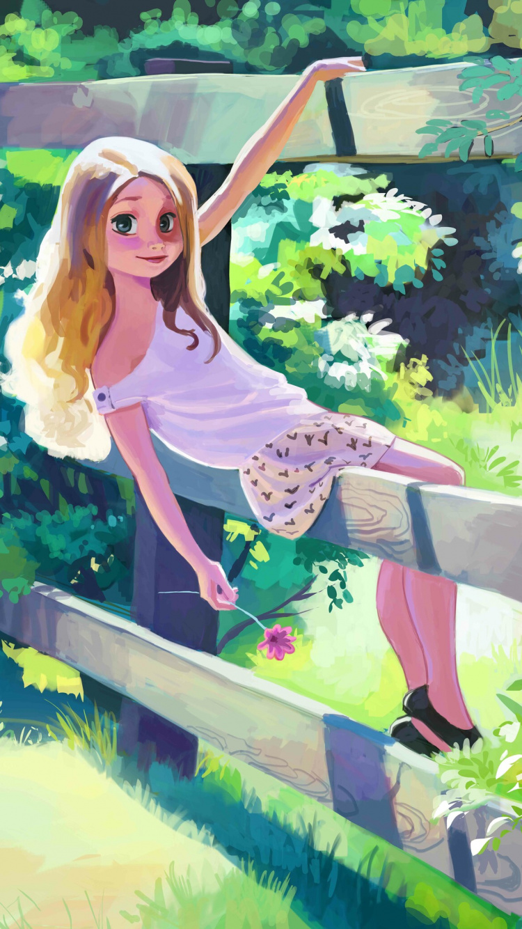 Обои рисование, арт, иллюстрация, длинные волосы, дерево в разрешении 750x1334