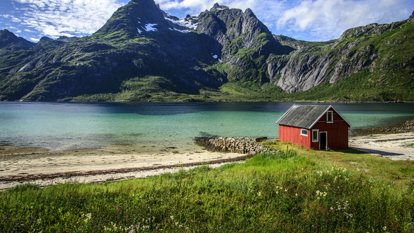 Обои Лофотен, Рафтсундет, гора, природа, фьорд в разрешении 1366x768