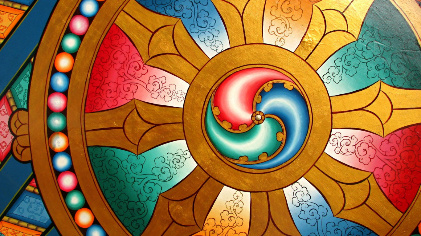 Обои витраж, круг, стекло, симметрия, чакра в разрешении 1366x768