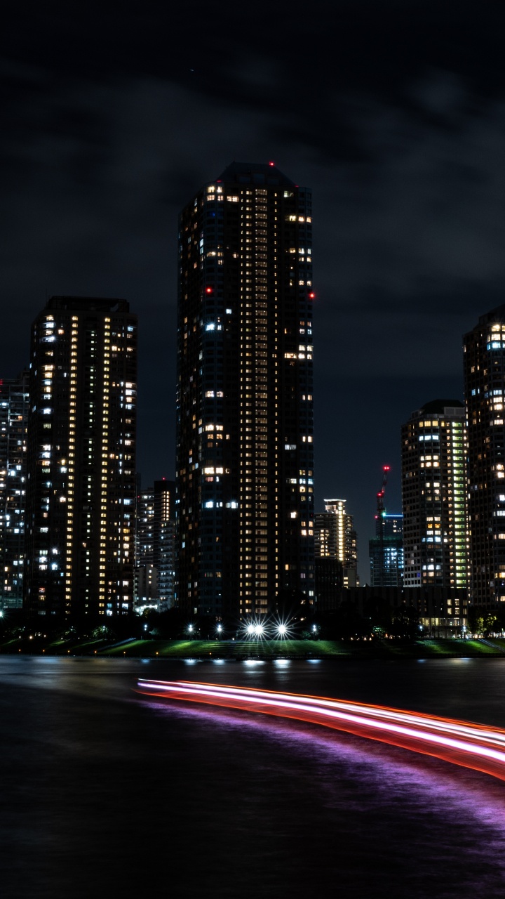 Обои город, архитектура, ночь, городской пейзаж, линия горизонта в разрешении 720x1280