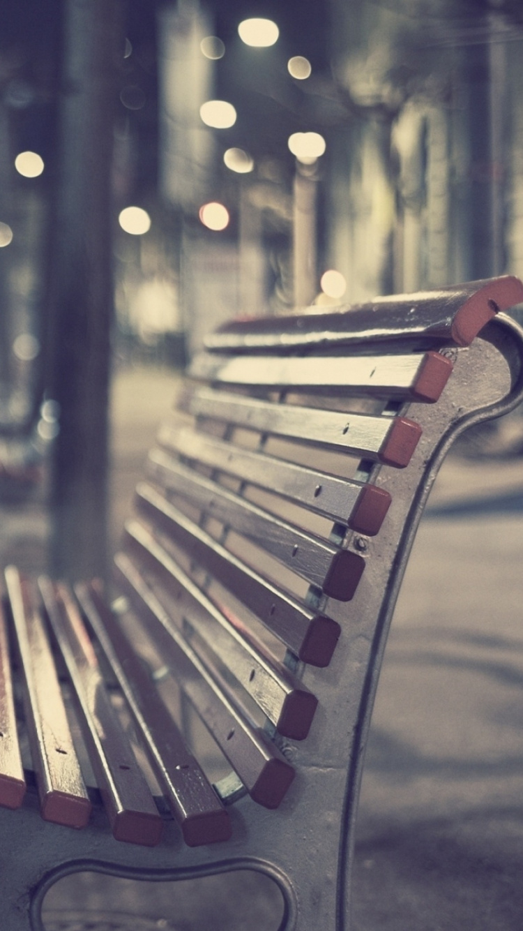 Обои скамейка, свет, ночь, вечер, солнечный свет в разрешении 750x1334