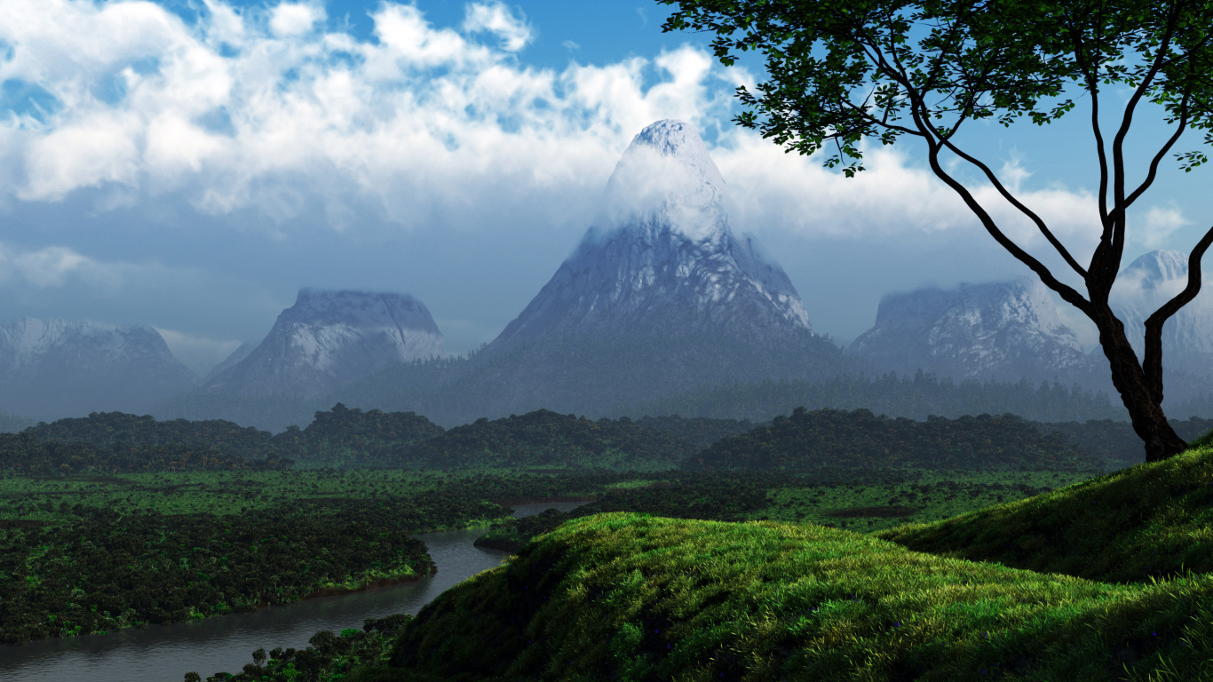 Обои природа, нагорье, горный рельеф, горная станция, гора в разрешении 1366x768