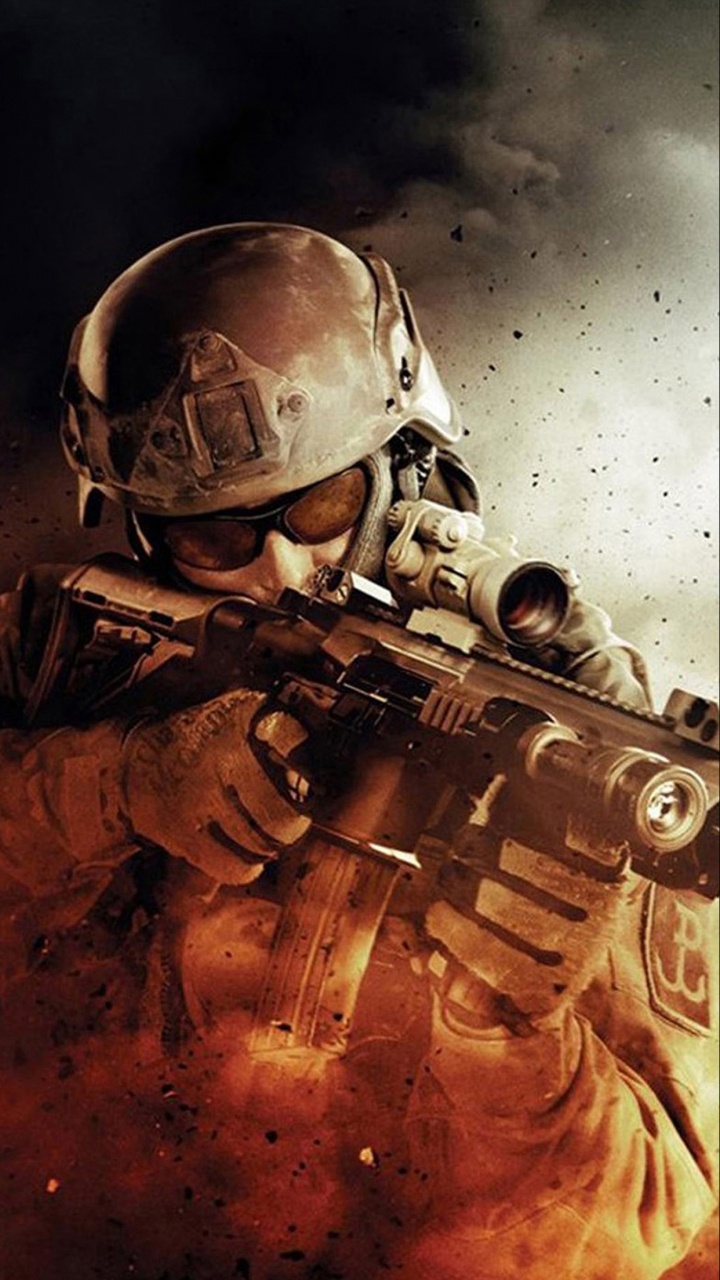 Обои солдат, шутер, иллюстрация, кино, боевик в разрешении 720x1280