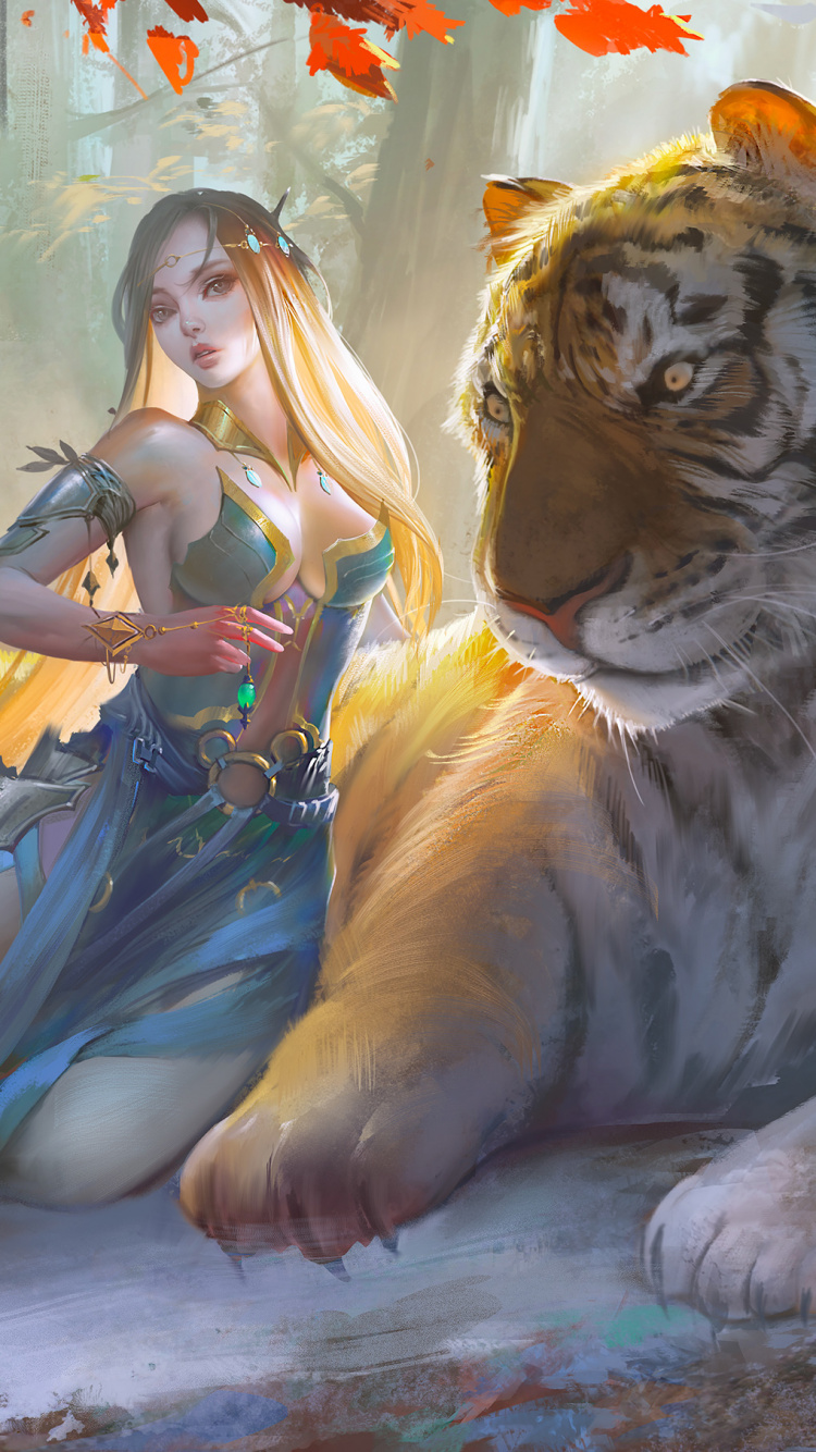 Обои тигр, арт, фэнтези, бенгальский тигр, мифология в разрешении 750x1334