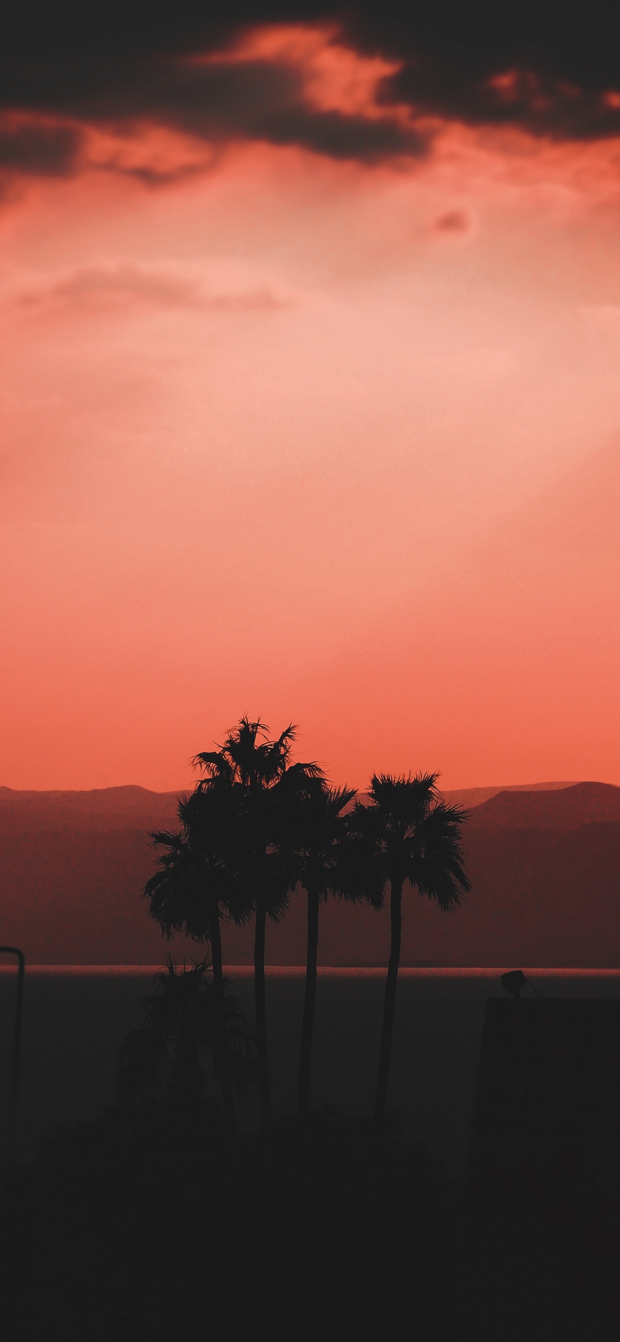 Обои послесвечение, горизонт, закат, красный цвет, Апельсин в разрешении 1242x2688