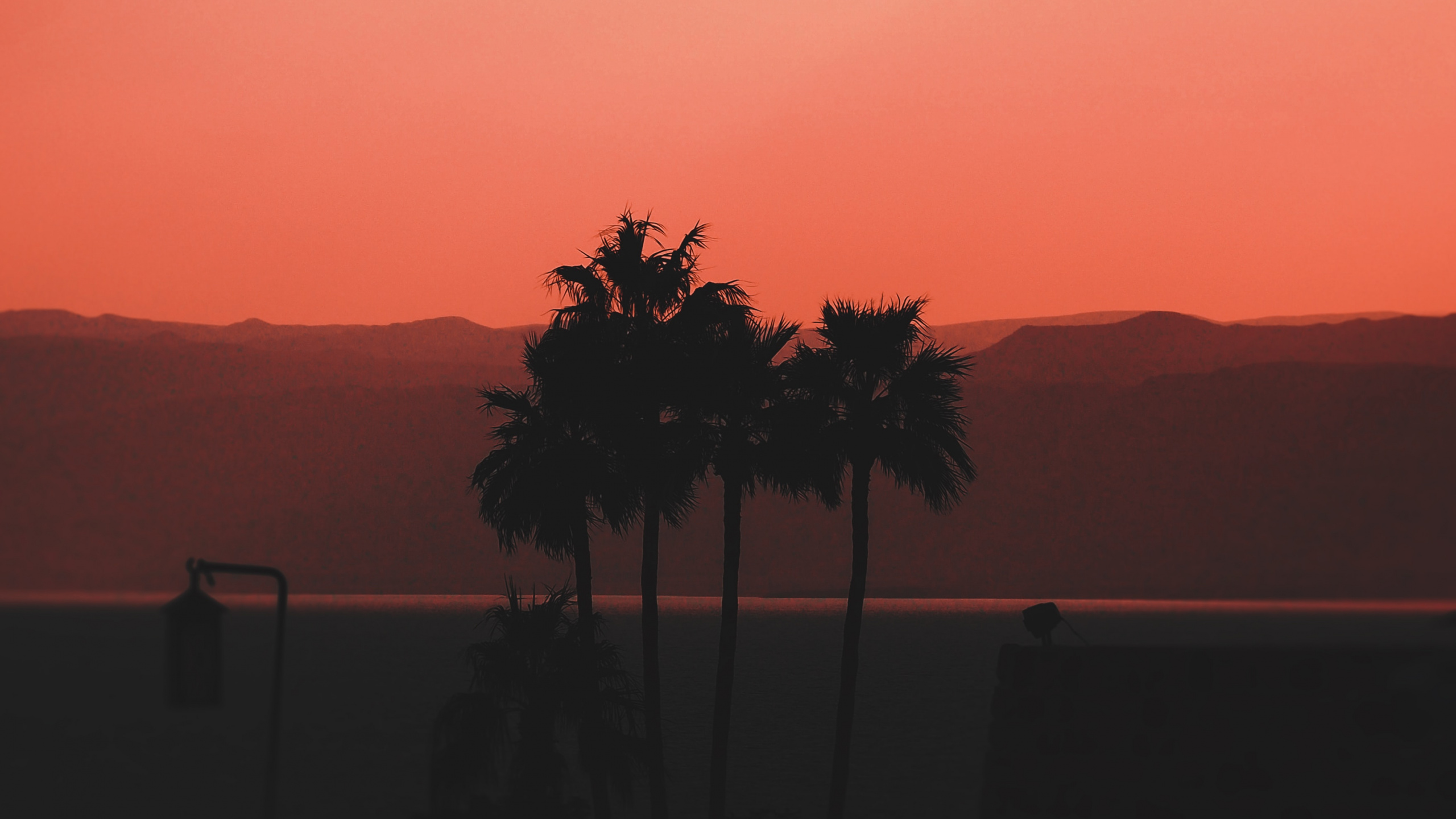 Обои послесвечение, горизонт, закат, красный цвет, Апельсин в разрешении 2560x1440