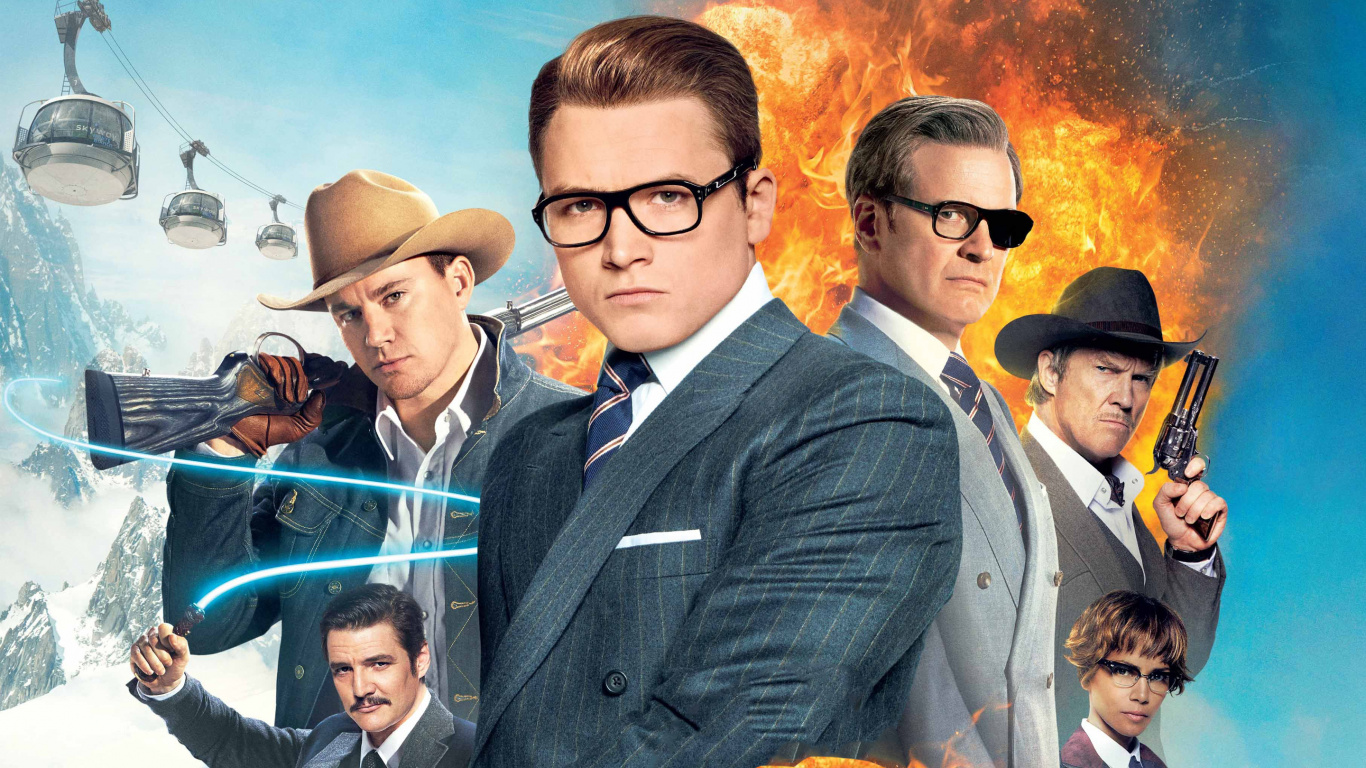 Обои Кингсман Золотой Круг, Мэттью Вон, Тарон Эгертон, Гэри Эггзи Анвин, Кингсман Секретная Служба в разрешении 1366x768