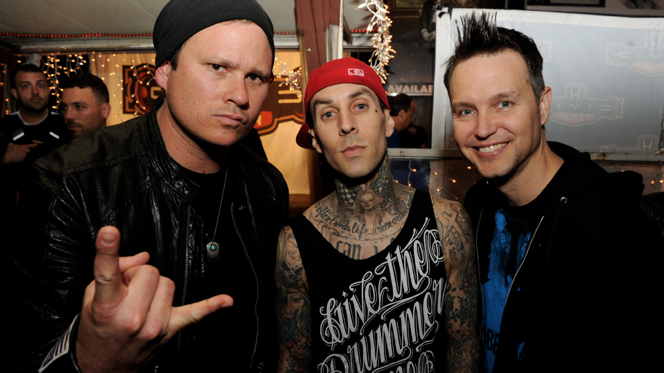 Обои Том Делонг, Марк Хоппус, Тревис Баркер, Блинк-182, мгновение в разрешении 1366x768