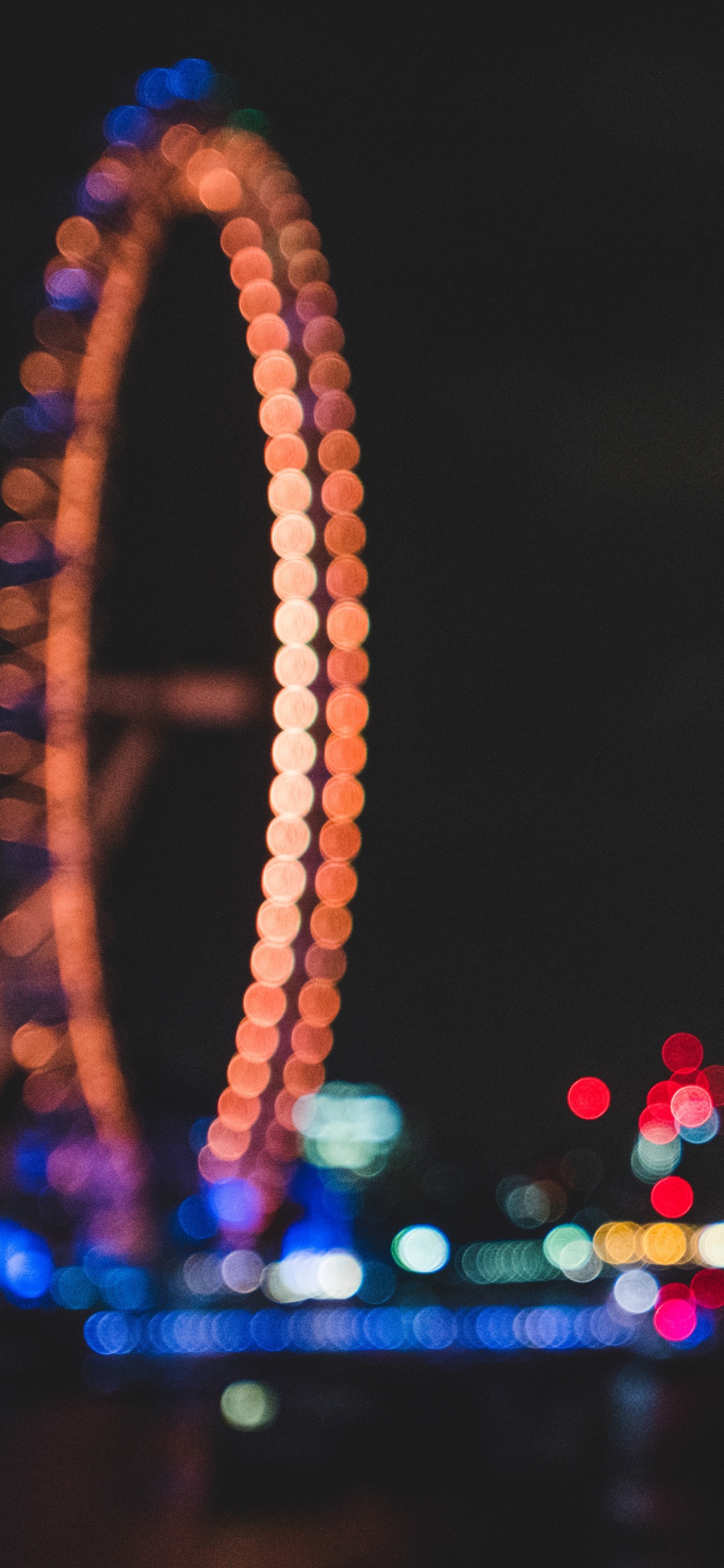 Обои колесо обозрения, ночь, ориентир, свет, городской район в разрешении 1125x2436