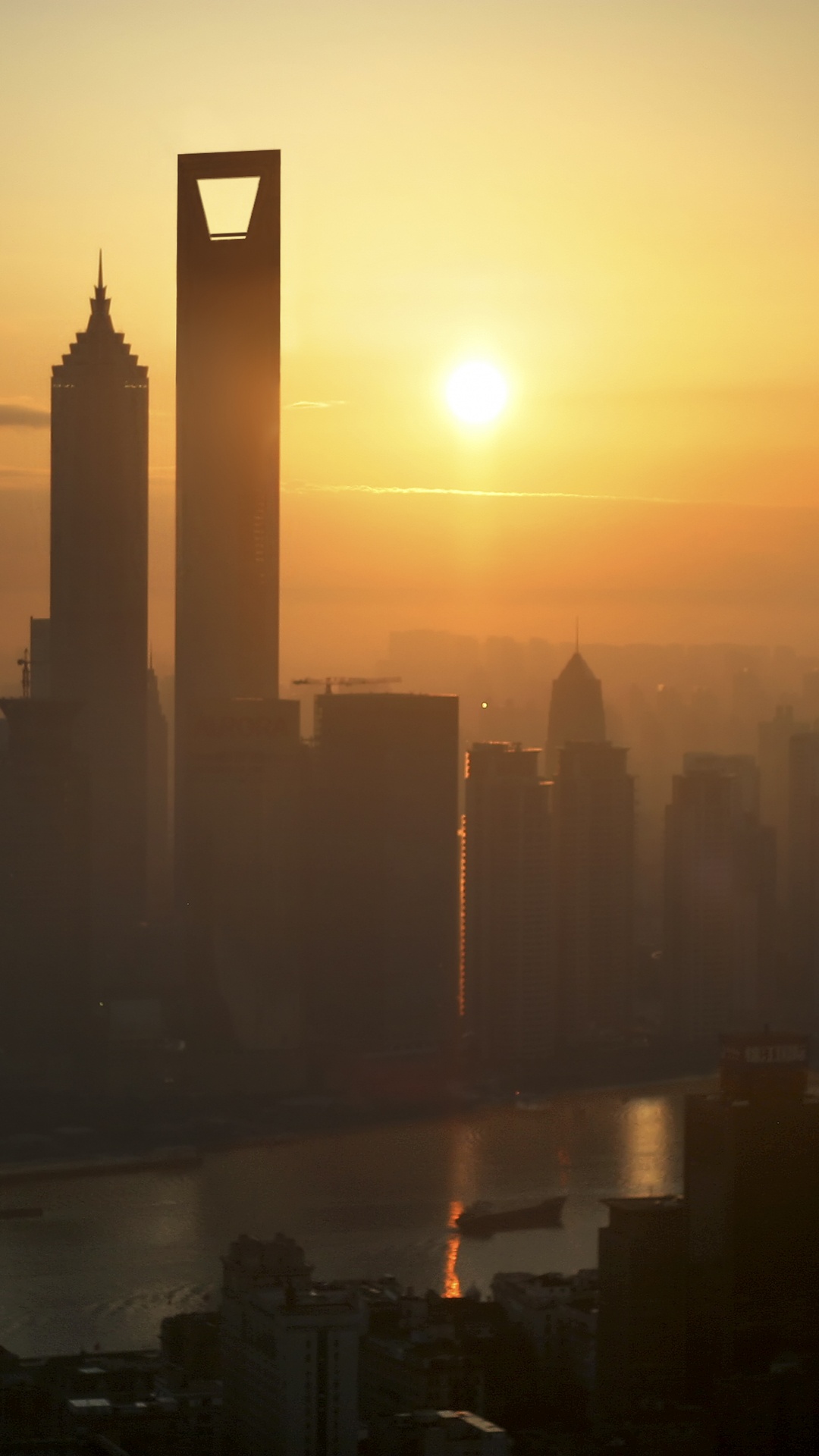 Обои Парк Хаятт Шанхай, Хаятт, Парк Хаятт, город, восход солнца в разрешении 1080x1920