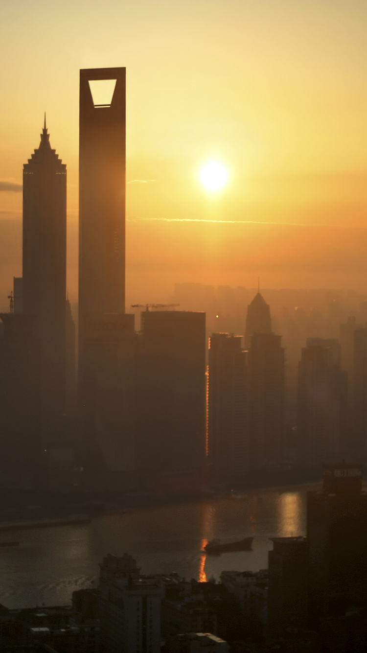 Обои Парк Хаятт Шанхай, Хаятт, Парк Хаятт, город, восход солнца в разрешении 750x1334