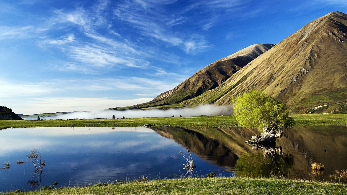 Обои природный ландшафт, природа, отражение, вода, гора в разрешении 1366x768